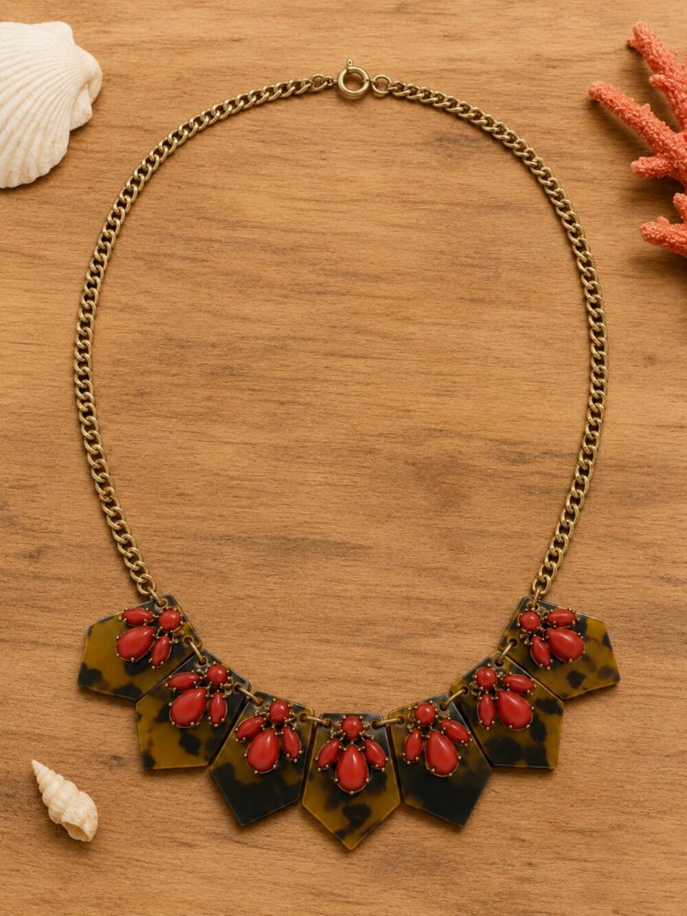J.Crew Tortoiseshell & Coral Statement Necklace
